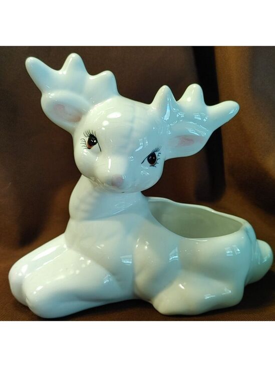 Other - Vintage Ceramic Quilted White Deer Reindeer Planter Vase